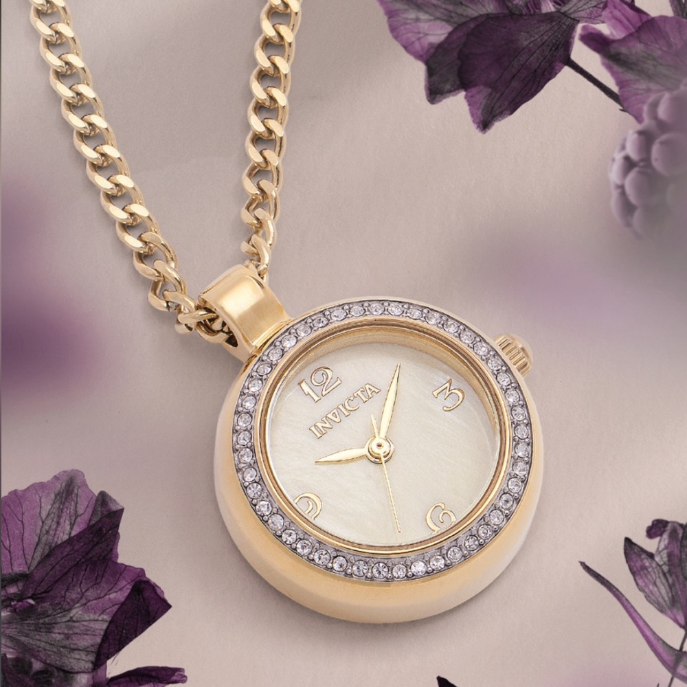 Invicta Mini Angel Women's Necklace Watch w/ Mother of Pearl Gold